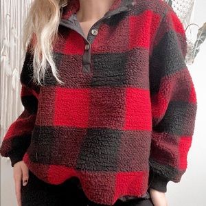 American Eagle plaid teddy coat